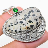 Dalmation Jasper, Peridot 925 Sterling Silver Jewelry Pendant 2.21  f5S47 gray
