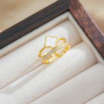 Fashion Four-Leaf Clover Zirconia Ring Female High-Level Sense Of Niche Light Luxury Petal Opening Adjustable Ring