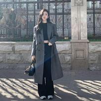 Premium Winter Woolen Coat with Thick Herringbone Texture, Loose Fit, Slimming Design, Cotton Padding for High-end Look S pilka