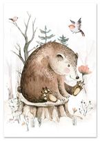 Plakat obrazki dla dziecka leśne zwierzęta miś niedźwiadek 21x29,7 cm A4