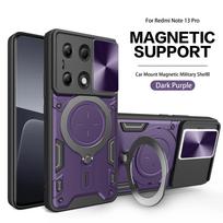 Shockproof Magnetic Case for Redmi Note 13 Pro 5G 4G Note13 Pro plus POCO X6 Pro 5G Slide Camera Lens Ring Stand Protect cover Redmi Note 13 5G violetinė
