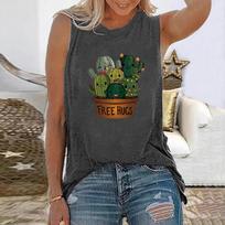 Seeyoushy New Funny Sleeveless Women T-shirt Free Hugs Cactus Prickly Pear Print Tee Shirt Femme Kawaii Cartoons Tops Clothes S