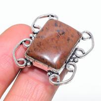 Natūralus raudonmedžio obsidiano brangakmenis 925 prabos sidabro papuošalas žiedas 7 dydis S3F27 brown