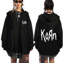 „Korn Rock Band Letter“ logotipas Megztukas su užtrauktuku Vyriškas metalinis gotikinis vintažinis negabaritinis gobtuvas su užtrauktuku Gatvės drabužiai Punk megztiniai Striukės S
