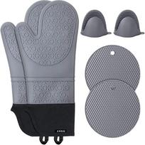 6Pcs/set Microwave Glove Non-slip Gloves Mitts Placemat Kitchen Potholder