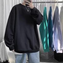2024 Men’s Hong Kong-Style Solid Color Sweatshirt – Spring/Autumn, Loose Fit, Large Size, Round Neck, Trendy Korean Couple's Top 3XL juoda
