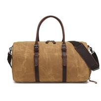 Wear-resistant Oil Wax Canvas Travel Bag Retro Europe and The United States Solid Color Outdoor Single Shoulder Luggage Storage Bag chaki