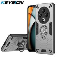 KEYSION Shockproof Armor Case for Tecno Spark 30 4G Soft Silicone+PC Camera Protection Ring Stand Phone Cover for Tecno Spark 30 for Spark 30 pilka