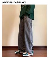 Men's Y2K Flower Printed Baggy Jeans Streetwear American Casual Denim Pants Hombre Vintage Straight Trousers XL pilka spalva