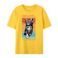 New Summer Men's Short-sleeved Fashionable and Handsome Cat Print Cool Hip-hop Round Neck Cotton Versatile T-shirt S smėlis