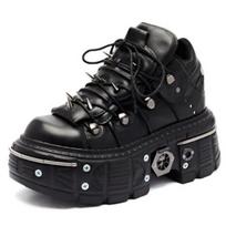 Punk Women Lace-Up Ankle Botas Mujer  Rivet Metal Decoration Round Toe Thick Bottom Boots Woman Nightclub Rock Platform Shoe 38