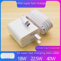 Compatible Huawei P30 Honor Series 40W/22.5W Charger Head with 5A Fast Charging Data Cable 1m 5A Fast Charging Cable (Type-C)