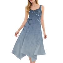 Women's Casual Fashion Round Neck Sleeveless Print Irregular Hem Midi Dress L mėlyna
