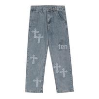 Men's Trendy Hip-Hop Wide-Leg Jeans: Street Style Straight-Leg Pants XL mėlyna