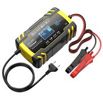 Smart Car Battery Charger for 12V 4A / 24V 8A Truck Motocycle RVs Boat AGM Gel Lead Acid Batteries with Pulse Repair LCD EU Plug geltona