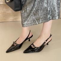2024 Women Summer Sandals Fashion Thin Heels Office and Career Woman New Style Back Strap Buckle Strap Decoration Pumps 34 juoda