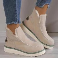 Flock Fur Women's Suede Ankle Boots Female Women Snow  Flat Winter Warm Platform Shoes Plus Size Zapados Mujer 43 36 smėlis