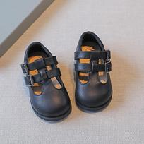 Boys Campus Uniform PU Shoes 2024 Summer Solid Children Wild Double Button Simple Japanese Kids Fashion Casual Shoes Round-toe 21 juoda