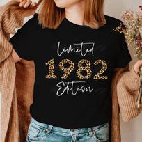 Woman T-shirts Leopard 1982 Limited Edition Graphic Tee Women Birthday Gift Top Crew Neck 1980 To 1989 Leopard Vintage T Shirts 4XL juoda