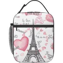 Eiffel Tower Love Lunch Box Insulated Soft Bag Reusable Cooler Bag For Women Men Work Picnic Hiking 26x21x11CM smėlis