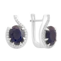 Sidabriniai auskarai su natūraliu safyru 7.667ct, fianitais (2173960) safyras