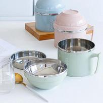 1200ML Pietų dėžutė Maisto Bento dėžutė Nerūdijančio plieno 2 sluoksnių Mikrobangų krosnelėje šildomas Maisto konteineris Ryžių dubenėlis Sriubos dubenėliai Greitai paruošiamų makaronų dubenėlis mėlyna
