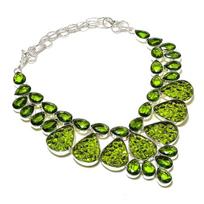 Moldavite, Peridot Gemstone Handmade 925 Sterling Silver Necklace 18  u6m64 black