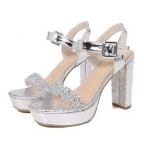 2024Ladies shoes Bohemian new fashion rhinestone slippers Korean version platform high heels women's shoes 35 sidabras