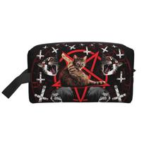 Pentagram Satanic Cats Death Black Metal Cosmetic Bag Portable Waterproof Makeup Bag for Women Double Sided Print Storage Bags 25.5x16x12.5CM juoda