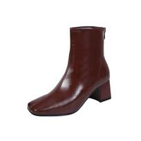 2024Luxury Split Toe Booties Women's Round Heel Ankle Boots Leather High Heels Runway Shoes Chelsea Boots Women's Platform Shoes 35 vyno raudonos spalvos