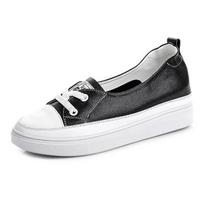 Dermis Sneakers Flat Bottomed Casual Sports Shoes Increased Internal Womens Shoes Breathable Versatile Leather Shoes for Women 34 juoda