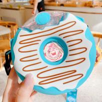 380ml Cute Donut Water Bottle with Straw BPA Leak Proof Sports Cup Toddler Beverage Bottle with Strap ML mėlyna