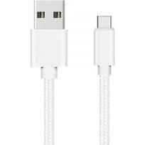Kabelis Samsung Galaxy A20E,A40,A50,A70,A80,S10,S9,S8,NOTE10,NOTE9,NOTE8 - USB-C kabelis, pintas nailonu, sidabro-baltas [Phonillico®]