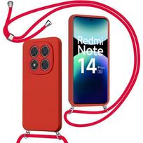 Case for Xiaomi Redmi Note 14 Pro Plus 5G/Note 14 Pro+ 5G, Shockproof Silicone with Lanyard - Red