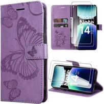 Case for Xiaomi Redmi Note 14 Pro Plus 5G/Note 14 Pro+ 5G, Purple Butterfly Leather Effect Pattern + 2 Tempered Glass Screen Protectors