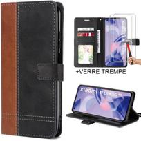 Coque pour Xiaomi Mi 11 Lite Effet Cuir Marron Bicolore + 2 Verres Trempés Anti-Rayures