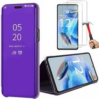 Coque pour Xiaomi Redmi Note 12 Pro 5G - Violet - Effet Miroir - Fenêtre Translucide - 2 Verres Trempés