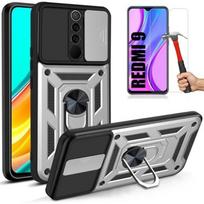 Protective case - E.F.CONNECTION - For Redmi 9 - Tempered glass - Ring stand - Silvery