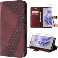 Coque pour Xiaomi Redmi Note 12 Pro Plus 5G - Rouge - Etui Folio Cuir PU - Support Réglable - 2 Verres Trempés