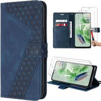 Case for Xiaomi Redmi Note 12 5G - E.F.Connection - Embossed Leather Case - 2 Tempered Glasses - Navy Blue - Stand