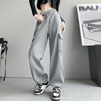 Casual Sweatpants Women's Autumn and Winter New High-waisted Loose Harlan Straight-leg Leggings American Overalls S tamsiai pilka spalva