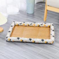 Pet Summer Mat Cat And Dog House Pet Ice Mat Cat And Dog Comfortable Cold Nap Floor Mat Linen Nylon Durable Pet Bed 90x70cm beige