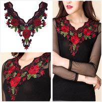 Mesh Bottom With Thick And Dense Embroidery Flower Collar Can Be DIY One Size raudona