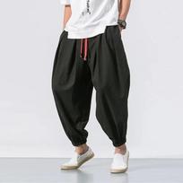 Vyriškos mados medvilninės lininės laisvalaikio kelnės laisvos plačios kojos elastiniai antblauzdžiai M