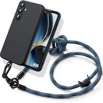 Case for Samsung Galaxy A36 5G - Shockproof Black Silicone with Detachable Blue Lanyard juoda