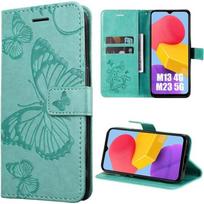 Case - Samsung - Galaxy M13 4G/M23 5G - Leather Effect - Green - Butterfly Pattern žalia