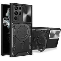 Case for Samsung Galaxy S25 Ultra, Shockproof with Magnetic Stand and Sliding Camera Protection - Black