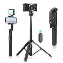 Asmenukių lazdos trikojis išmaniajam telefonui, kamerai, Gopro 3 viename, profesionalus, stabilus, ištraukiamas telefono trikojo stovas su nuimamu nuotolinio valdymo pulteliu juoda