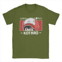 Funny Kotaro Lives Alone T-Shirts for Men Crewneck Cotton T Shirt Anime Short Sleeve Tee Shirt New Arrival Tops S armijos žalia spalva