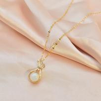 Mermaid Ji Pearl Necklace Women'S Country Tide Wind Natural Money Bag Pendant Titanium Steel Clavicle Chain Same Style